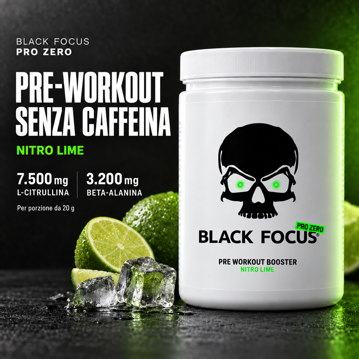 Black Focus Pro Zero Nitro Lime – pre-workout senza caffeina