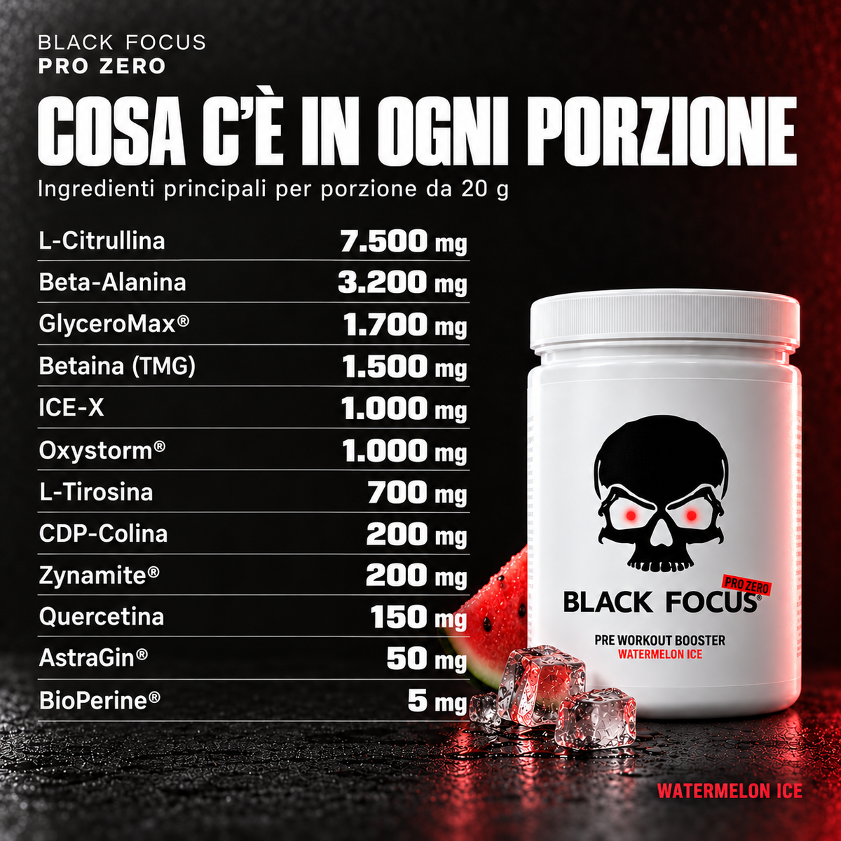Black Focus Pro Zero Watermelon Ice – cosa c'è in ogni porzione