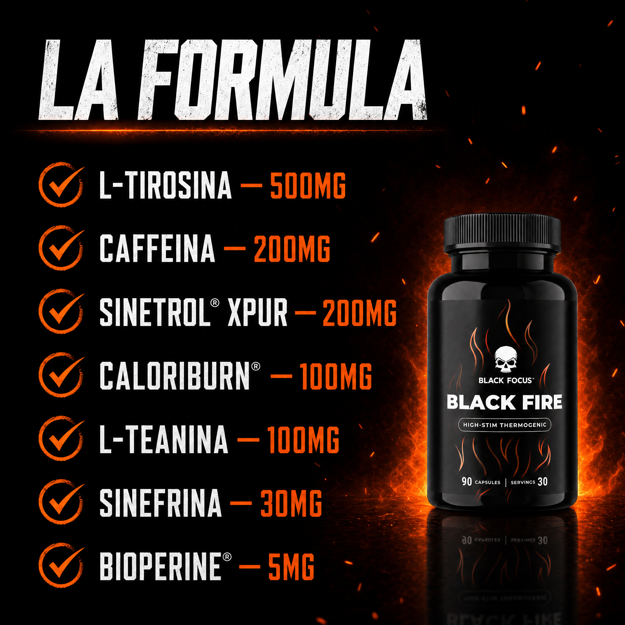 La formula completa Black Fire con dosi per porzione