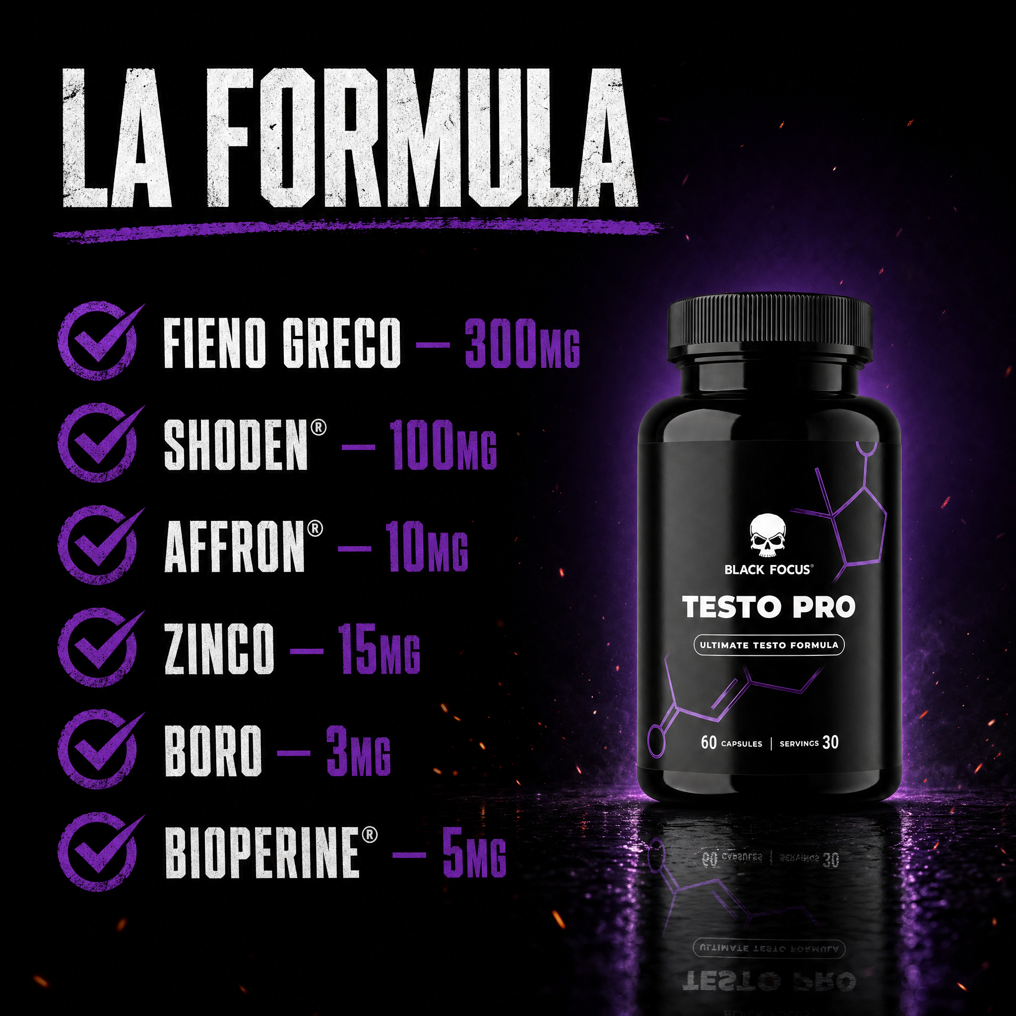 La formula completa Testo Pro con dosi per porzione