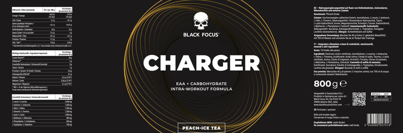 Vollständiges Etikett Charger, Geschmack Pfirsich-Eistee